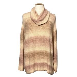 American Eagle Womens Sweater M Cream Beige Striped Cowl Neck Boho Western